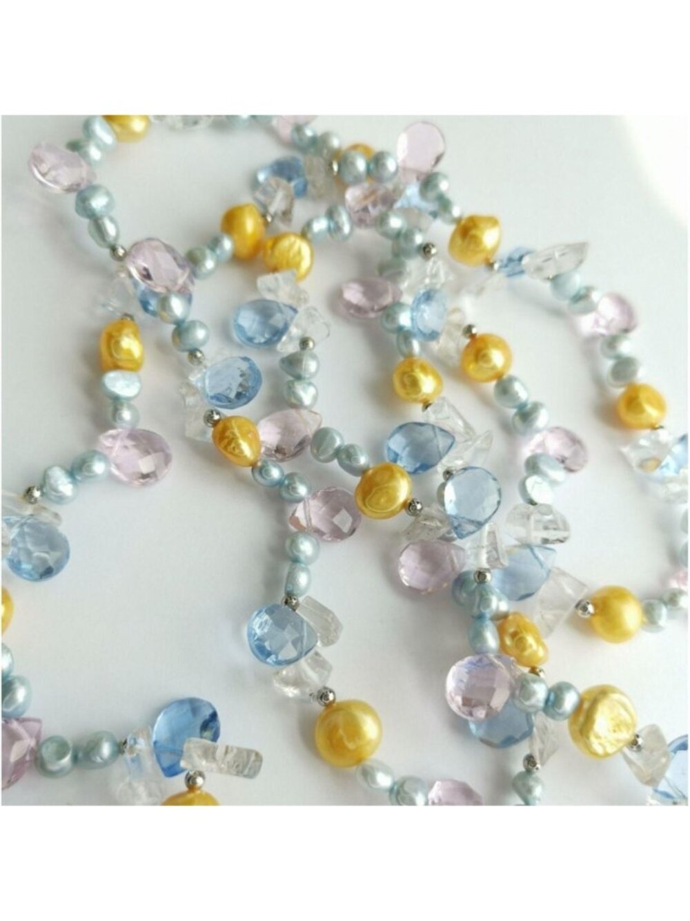 Freshwater Pearl and Crystal Rope Necklace Blue and Yellow 46" 🆕 - Picture 4 of 8